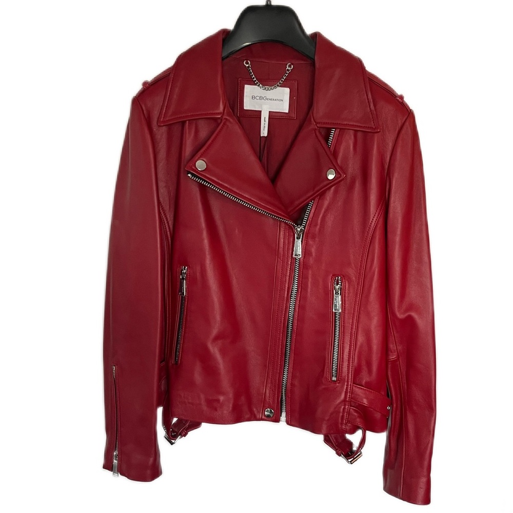 BCBG Deep Red Moto Leather Jacket